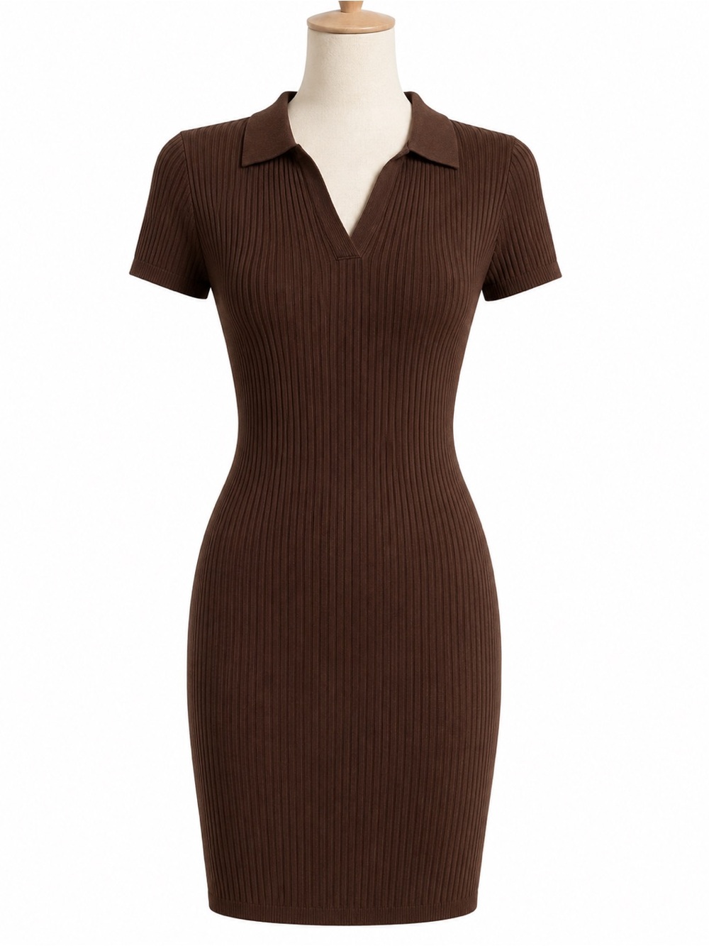 H&M Chocolate Brown Ribbed Polo Mini Dress
